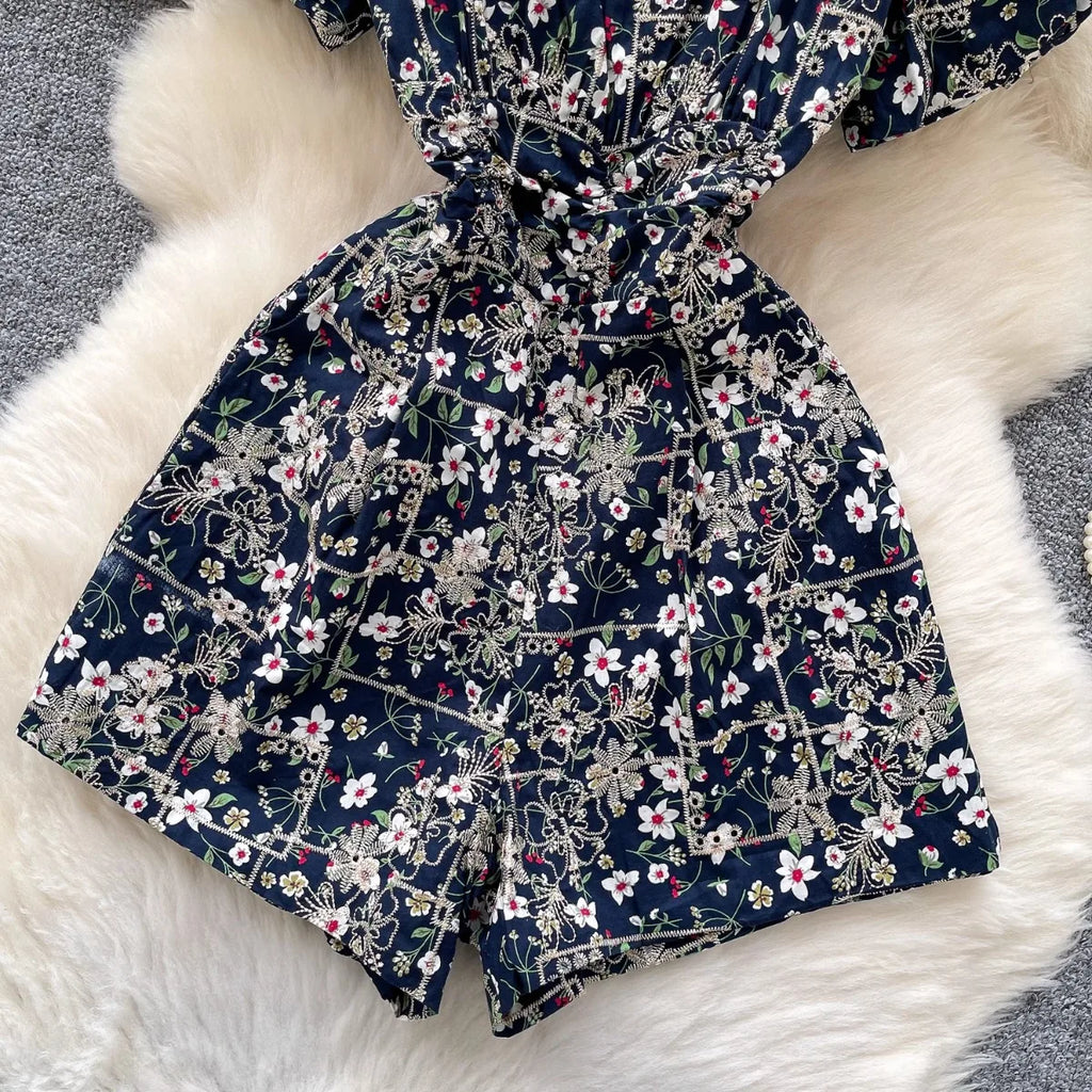 Women Floral Romper Off Shoulder Ruffle Sleeve Shorts Jumpsuit Cute Elegant Fit Body Summer Outfit 2025 Trendy Clothing