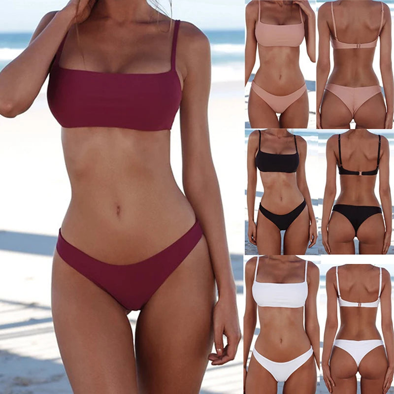 New Solid Sexy Bikini Set Women Swimming Suit Fashion Swimsuit Two-Piece Swimwear Bathing Suit Female Biquini XL SetsHotsale