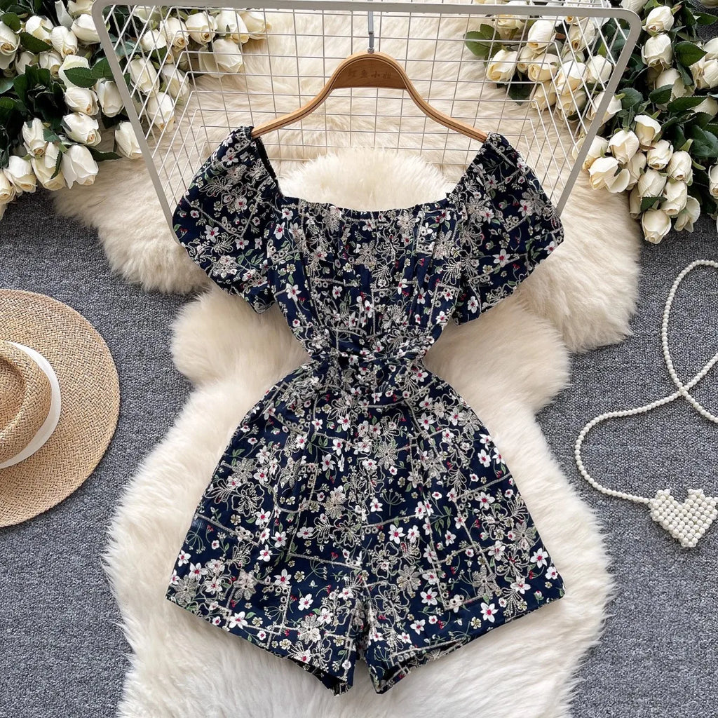 Women Floral Romper Off Shoulder Ruffle Sleeve Shorts Jumpsuit Cute Elegant Fit Body Summer Outfit 2025 Trendy Clothing