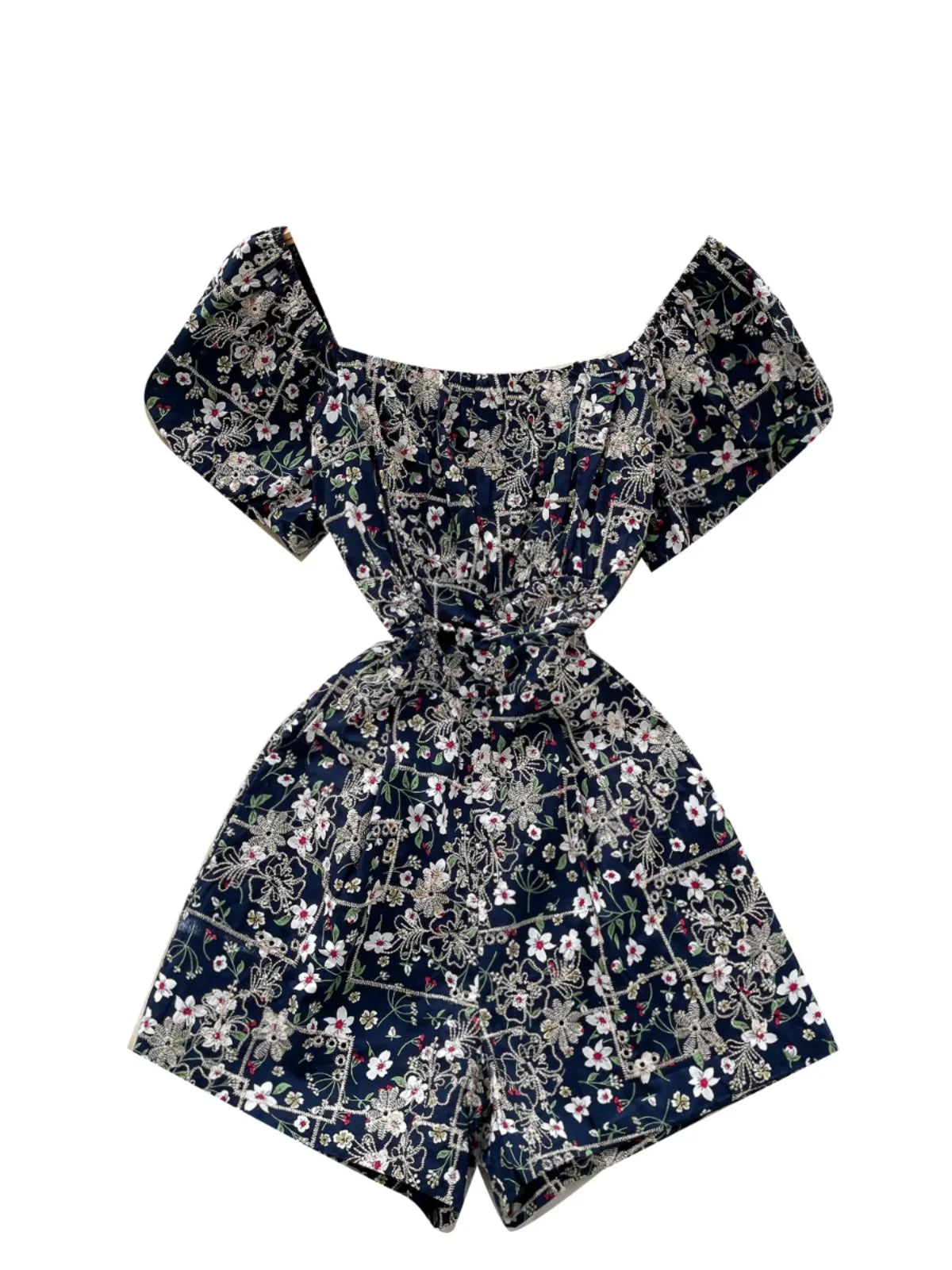 Women Floral Romper Off Shoulder Ruffle Sleeve Shorts Jumpsuit Cute Elegant Fit Body Summer Outfit 2025 Trendy Clothing