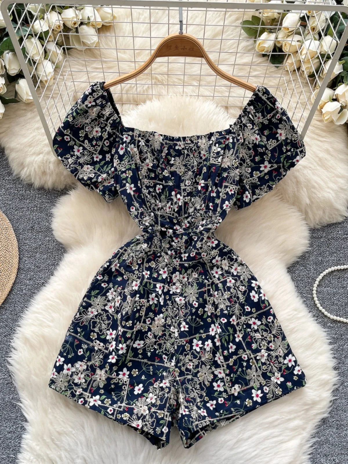 Women Floral Romper Off Shoulder Ruffle Sleeve Shorts Jumpsuit Cute Elegant Fit Body Summer Outfit 2025 Trendy Clothing